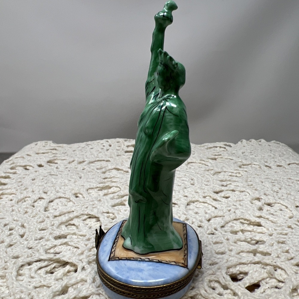 Limoges Trinket Box Statue Of Liberty New York US Flag & White House Peint Main - Picture 6 of 12